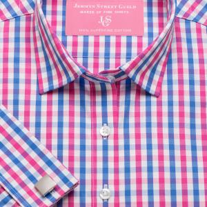 Pink & Blue Buckingham Check Poplin Women's Shirt Available in Six Styles