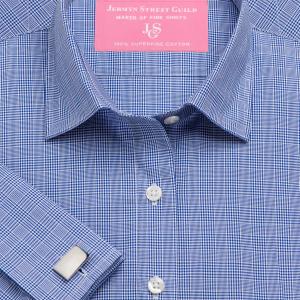Navy Prince of Wales Check Poplin Women's Shirt Available in Six Styles