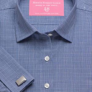 Navy Prince of Wales Check Twill Women's Shirt Available in Six Styles