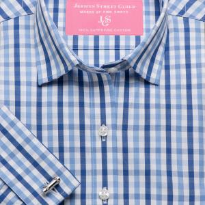 Blue & Navy Buckingham Check Poplin Women's Shirt Available in Six Styles