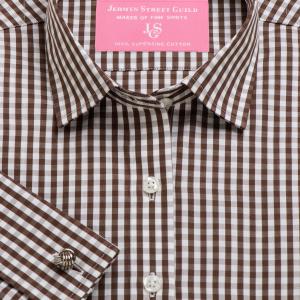 Brown Bold Check Poplin Women's Shirt Available in Six Styles