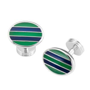 Green & Navy Stripe Oval Cufflink