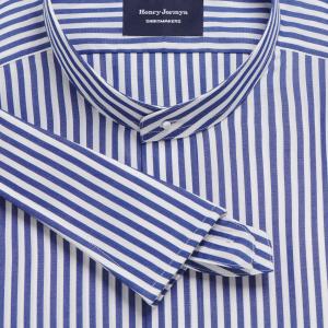 Navy Bengal Stripe Poplin Men's Court Tunic Shirt Available in Four Fits (BGN)