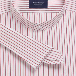 Red Piccadilly Stripe Poplin Men's Court Tunic Shirt Available in Four Fits (PSR)
