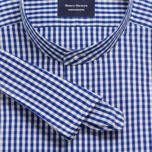 Navy Bold Check Poplin Men's Court Tunic Shirt Available in Four Fits (BCN)