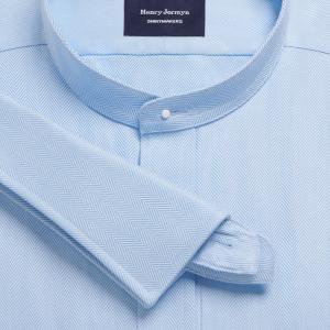 Sky Royal Herringbone Men's Court Tunic Shirt Available in Four Fits (RHS)