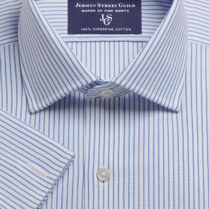 Navy York Stripe Oxford Men's Shirt Available in Four Fits (YKN)
