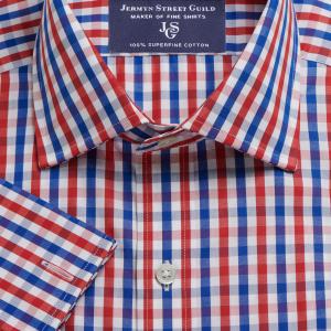 Red & Navy Buckingham Check Poplin Men's Shirt Available in Four Fits (BKR)