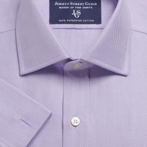 Lilac Royal Herringbone Men's Shirt Available in Four Fits (RHL)