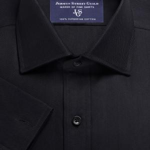 Black Royal Herringbone Men's Shirt Available in Four Fits (RHK)