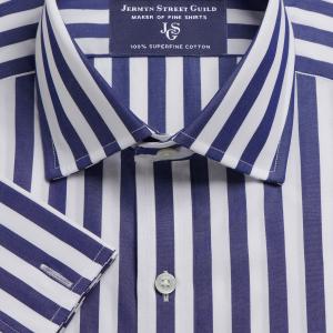 Navy Butcher Stripe Poplin Men's Shirt Available in Four Fits (BTN)