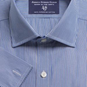 Navy French Bengal Stripe Poplin Men's Shirt Available in Four Fits (FBN)