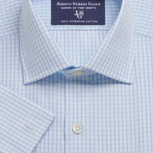 Sky Kensington Check Poplin Men's Shirt Available in Four Fits (KCS)