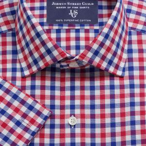 Red Murrayfield Check Royal Oxford Men's Shirt Available in Four Fits (MDR)