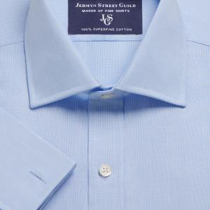 Sky Large Prince of Wales Check Poplin Men's Shirt Available in Four Fits (PLS)