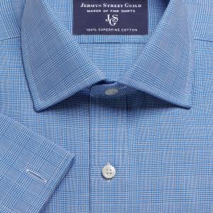 Blue Prince of Wales Check Twill Men's Shirt Available in Four Fits (PTB)