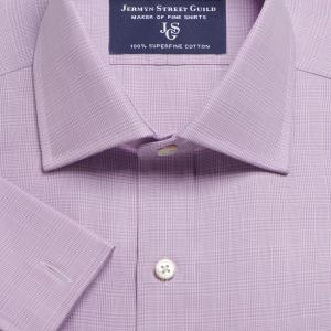 Lilac Prince of Wales Check Twill Men's Shirt Available in Four Fits (PTL)