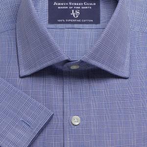 Navy Prince of Wales Check Twill Men's Shirt Available in Four Fits (PTN)