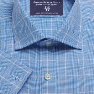 Blue Overcheck Prince of Wales Check Twill Men's Shirt Available in Four Fits (PVB)