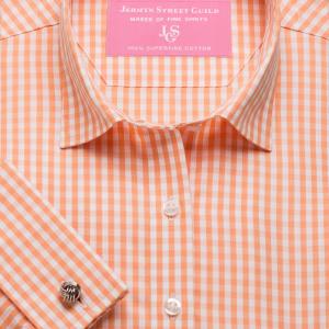 Orange Bold Check Poplin Women's Shirt Available in Six Styles