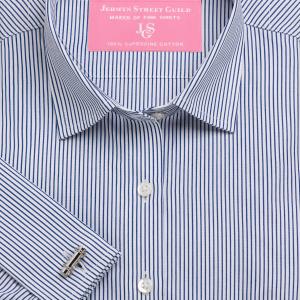 Navy Edinburgh Stripe Poplin Women's Shirt Available in Six Styles