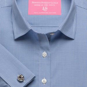 Blue Houndstooth Check Twill Women's Shirt Available in Six Styles