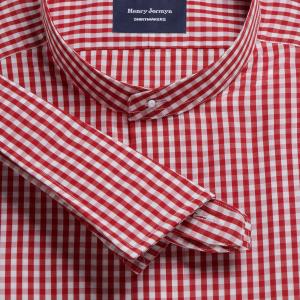 Red Bold Check Poplin Men's Court Tunic Shirt Available in Four Fits (BCR)