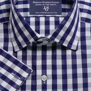 Navy Block Check Poplin Men's Shirt Available in Four Fits (BBN)
