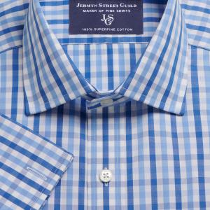 Blue & Navy Buckingham Check Poplin Men's Shirt Available in Four Fits (BKB)