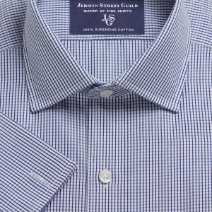 Navy Edinburgh Check Poplin Men's Shirt Available in Four Fits (ECN)
