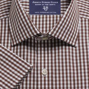 Brown Bold Check Poplin Men's Shirt Available in Four Fits (BCC)