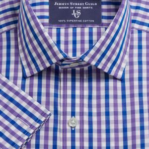 Purple & Navy Buckingham Check Poplin Men's Shirt Available in Four Fits (BKU)