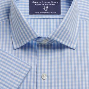 Sky Bold Check Poplin Men's Shirt Available in Four Fits (BCS)
