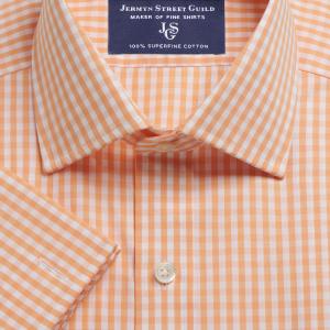Orange Bold Check Poplin Men's Shirt Available in Four Fits (BCO)