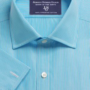 Aqua French Bengal Stripe Poplin Men's Shirt Available in Four Fits (FBA)
