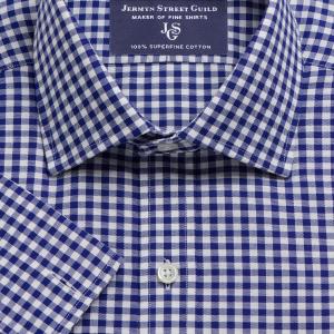 Navy Gingham Oxford Check Men's Shirt Available in Four Fits (GON)