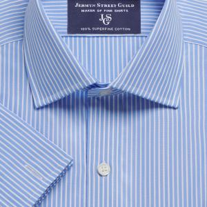 Blue Mayfair Stripe Poplin Men's Shirt Available in Four Fits (MSB)