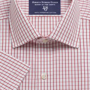 Red Piccadilly Check Poplin Men's Shirt Available in Four Fits (PCR)