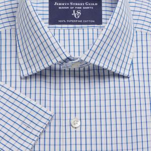 Blue Piccadilly Check Poplin Men's Shirt Available in Four Fits (PCB)