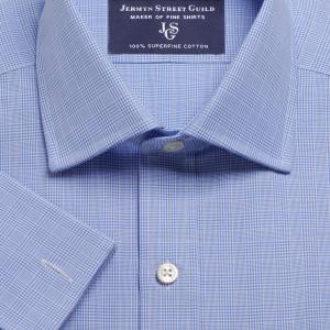 Blue Prince of Wales Check Poplin Men's Shirt Available in Four Fits (PWB)