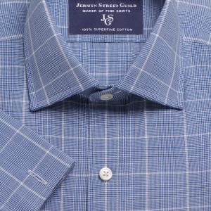 Navy Overcheck Prince of Wales Check Twill Men's Shirt Available in Four Fits (PVN)