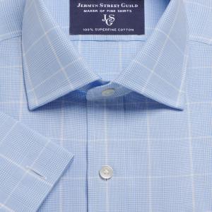 Sky Overcheck Prince of Wales Check Twill Men's Shirt Available in Four Fits (PVS)