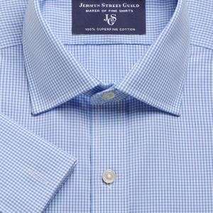 Non-Iron Sky Gingham Check Poplin Men's Shirt Available in Four Fits (*GCS)